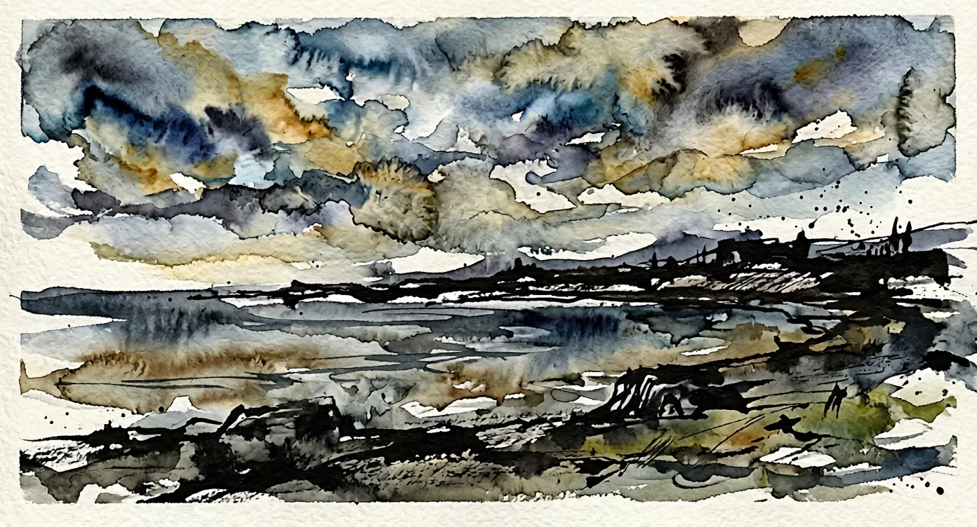 Dark Sea I, watercolor on paper, illusion-themed seascape